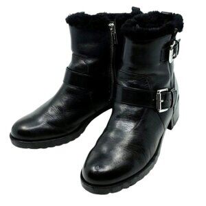 MICHAEL KORS~GRETCHEN BOOTIE~Womens Sheep Fur Lining Buckle Leather Black 8